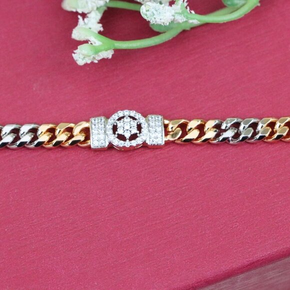 "Elegant Dual-Tone Rose Gold & Silver Bracelet with CZ Centerpiece, XPBL0838 - Picture 9 of 11